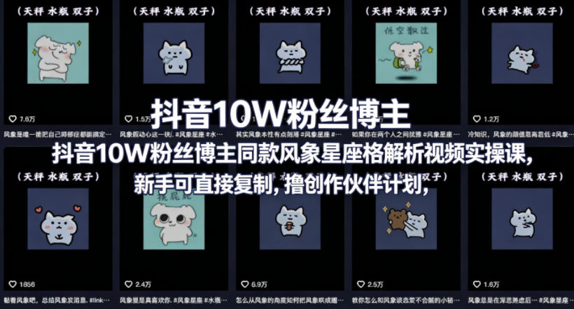 抖音10W粉丝博主同款星座性格解析视频实操课，新手可直接复制，撸创作伙伴计划，分成计划等-hl998