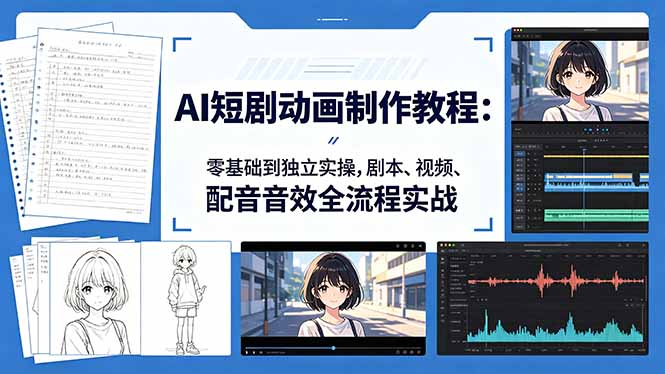 AI短剧动画制作教程：零基础到独立实操，剧本、视频、配音音效全流程实战-hl998