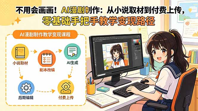 不用会画画！AI漫剧制作：从小说取材到付费上传，零基础手把手教学变现路径-hl998