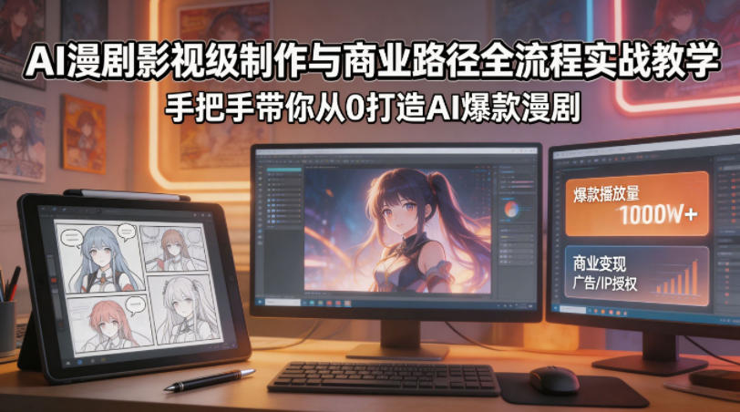 AI漫剧影视级制作与商业路径全流程实战教学，手带你从0打造AI爆款漫剧-hl998