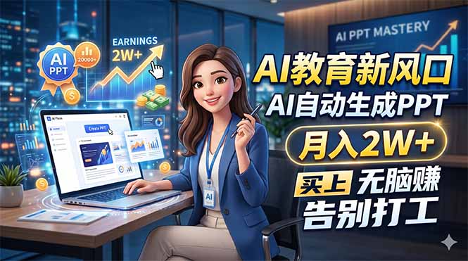 AI教育新风口，AI自动生成PPT，月入2W+，无脑赚，告别打工-hl998