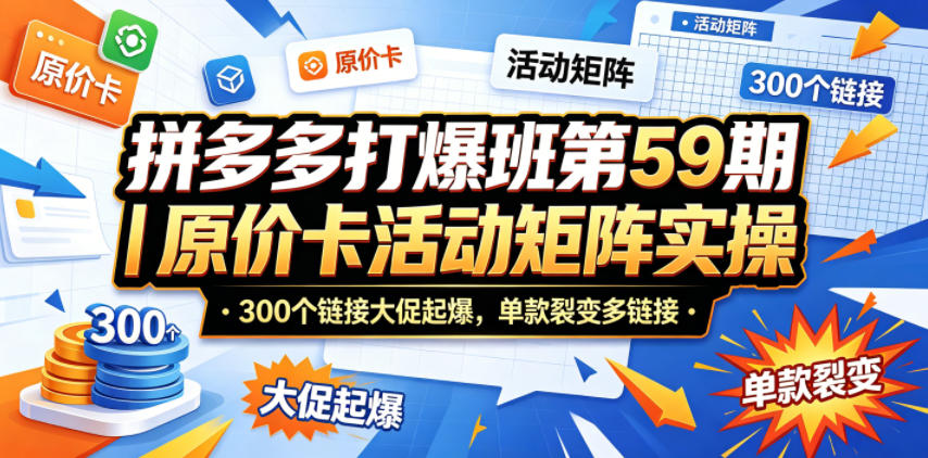 拼多多打爆班第59期｜原价卡活动矩阵实操，300个链接大促起爆，单款裂变多链接-hl998