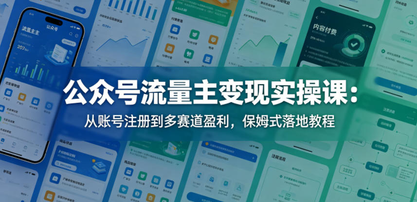 公众号流量主变现实操课：从账号注册到多赛道盈利，保姆式落地教程-hl998