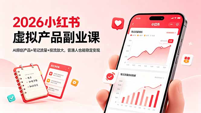 2026小红书虚拟产品副业课，AI原创产品+笔记流量+投流放大，普通人也能稳定变现-hl998