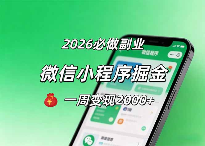 2026微信小程序掘金，简单好上手，一周变现2000+-hl998