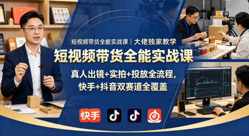 短视频带货全能实战课｜大佬独家教学，真人出镜+实拍+投放全流程，快手+抖音双赛道全覆盖-hl998