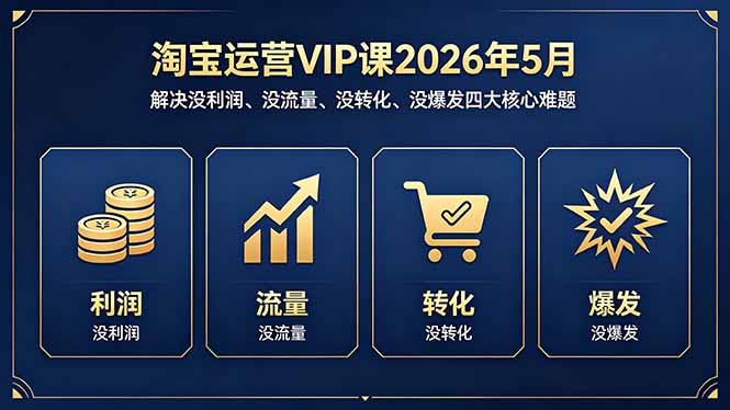 淘宝运营VIP课2026年5月：解决没利润、没流量、没转化、没爆发四大核心难题-hl998