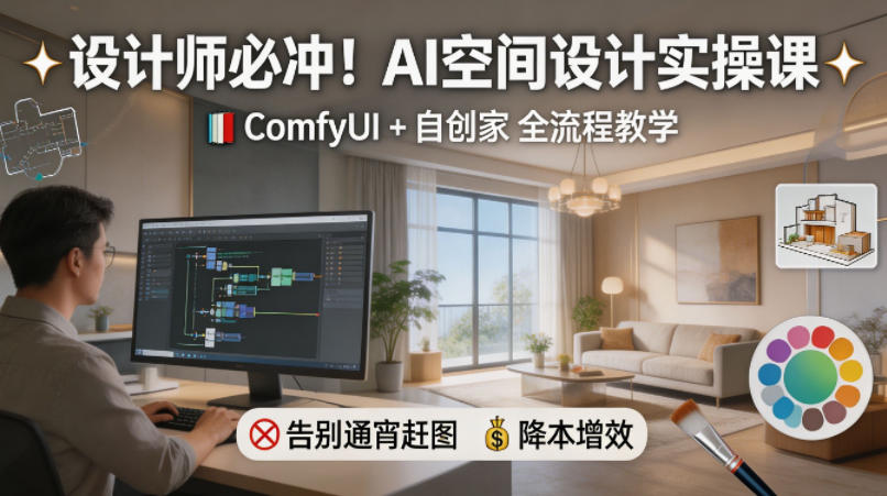 设计师必冲！AI空间设计实操课，ComfyUI+自创家全教学，告别通宵赶图，降本增效-hl998