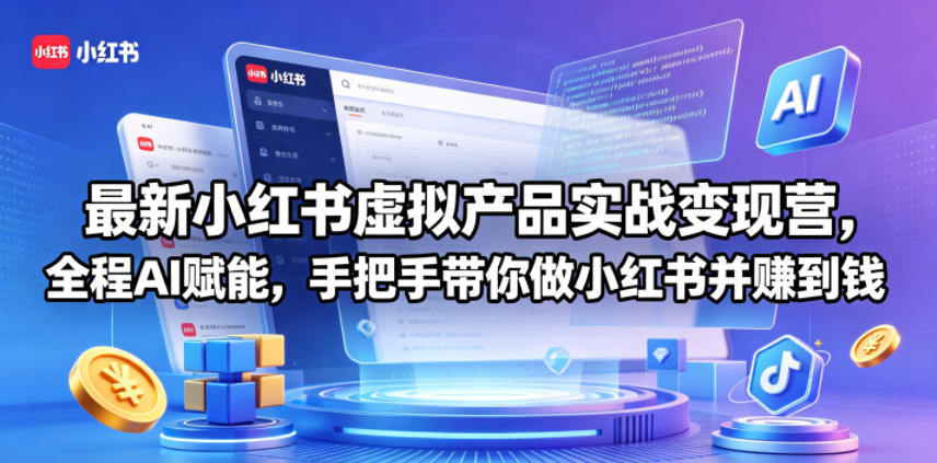 最新小红书虚拟产品实战变现营，全程AI赋能，手把手带你做小红书并赚到钱-hl998