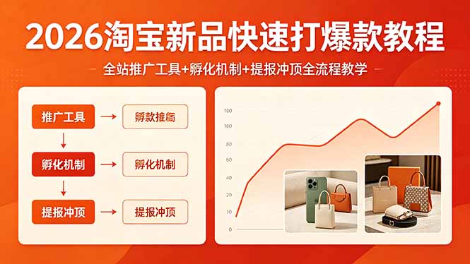 2026淘宝新品快速打爆款教程，全站推广工具+孵化机制+提报冲顶全流程教学-hl998