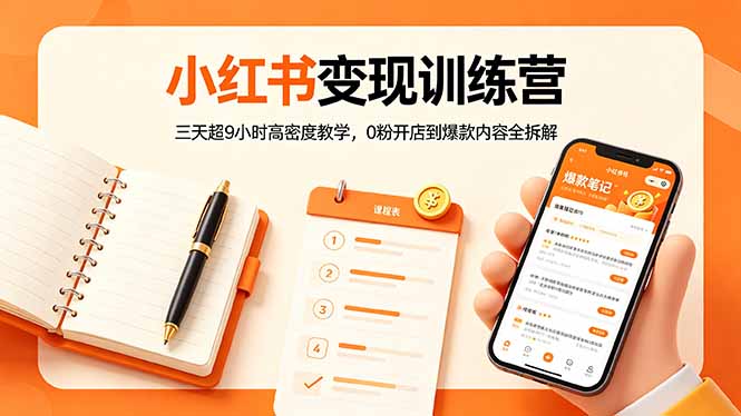 小红书变现训练营：三天超9小时高密度教学，0粉开店到爆款内容全拆解-hl998