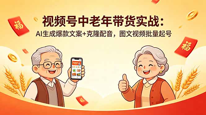 视频号中老年带货实战：AI生成爆款文案+克隆配音，图文视频批量起号-hl998