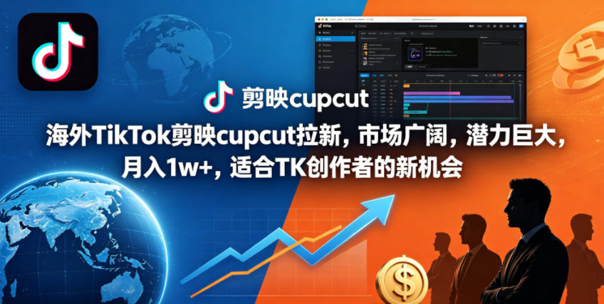 海外TikTok剪映cupcut拉新，市场广阔，潜力巨大，月入1w+，适合TK创作者的新机会-hl998