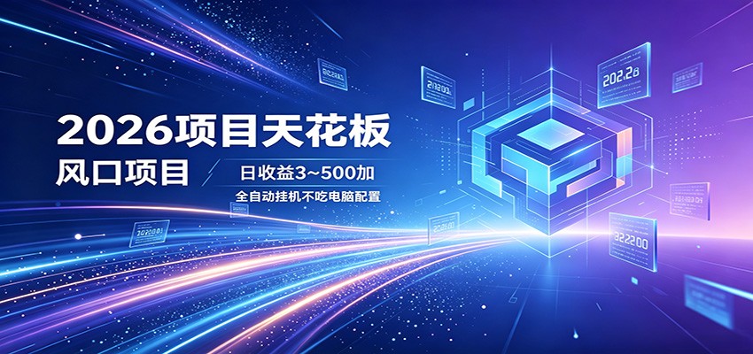 2026项目天花板，风口项目，日收益3~500+全自动挂机，不吃配置-hl998