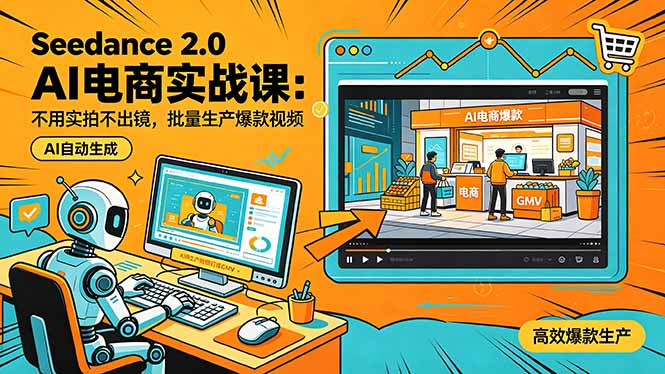 Seedance 2.0 AI电商实战课：不用实拍不出镜，批量生产爆款视频打爆GMV-hl998