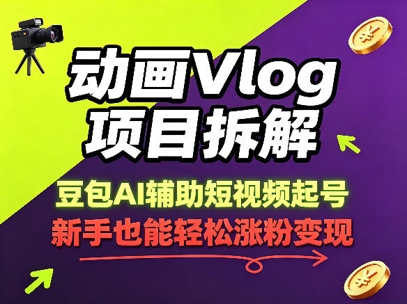 动画Vlog项目拆解，豆包AI辅助短视频起号，新手也能轻松涨粉，43条作品涨粉8.3W-hl998