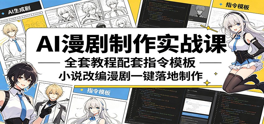 AI漫剧制作实战课：全套教程配套指令模板，小说改编漫剧一键落地制作-hl998