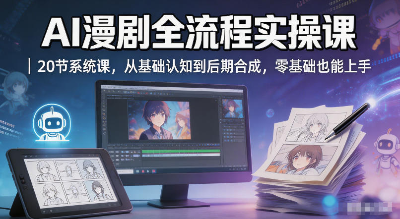 AI漫剧全流程实操课｜20节系统课，从基础认知到后期合成，零基础也能上手-hl998
