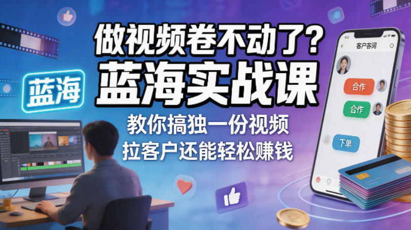 做视频卷不动了？蓝海实战课教你搞独一份视频，拉客户还能轻松賺钱！【原创双语字幕】-hl998