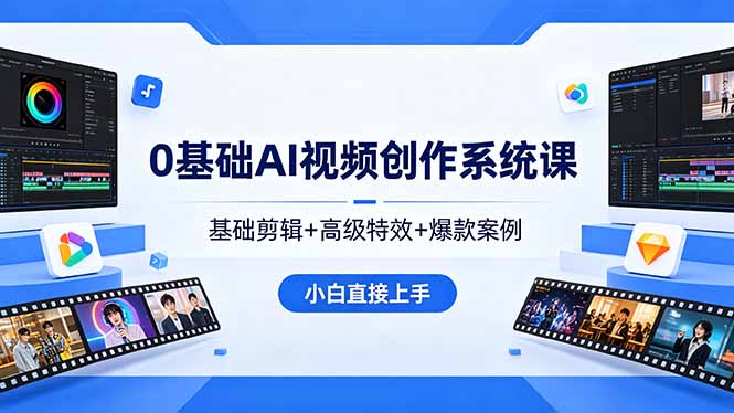 0基础AI视频创作系统课，基础剪辑+高级特效+爆款案例，小白直接上手-hl998