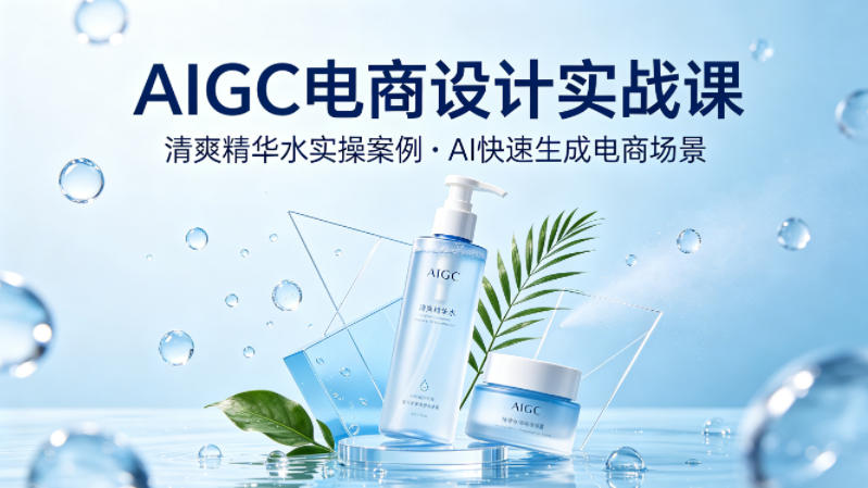AIGC电商设计实战课，以清爽精华水为实操案例，教你用AI快速生成电商场景-hl998