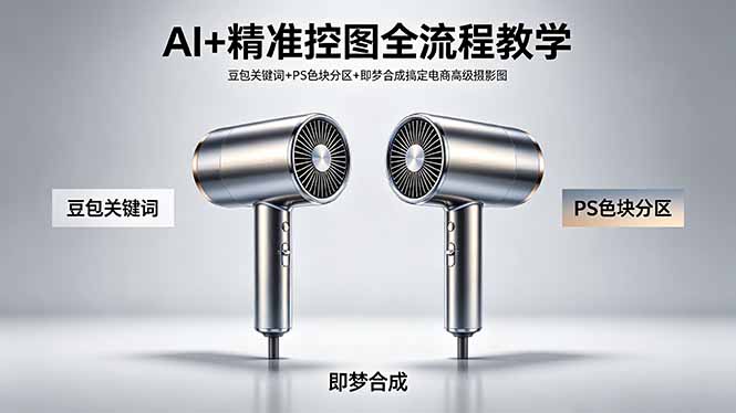 AI+精准控图全流程教学 豆包关键词+PS色块分区+即梦合成搞定电商高级摄影图-hl998