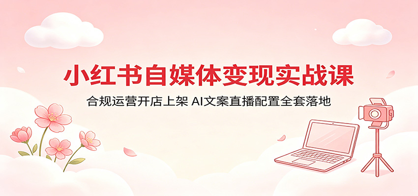 小红书自媒体变现实战课：合规运营开店上架，AI文案直播配置全套落地-hl998