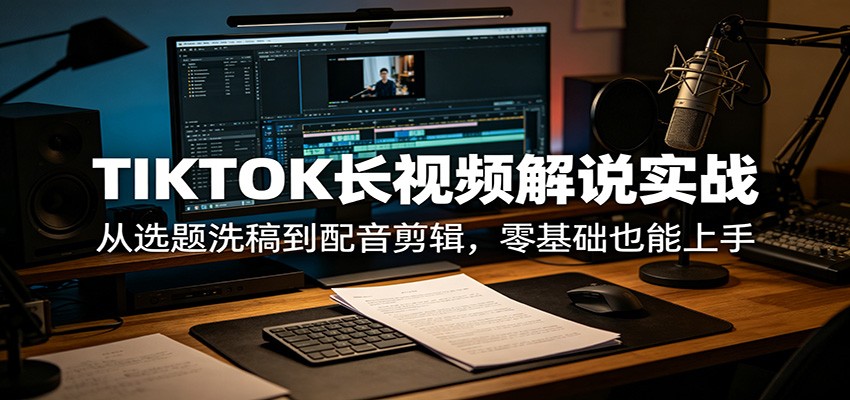 TIKTOK长视频解说实战：从选题洗稿到配音剪辑，零基础也能上手-hl998
