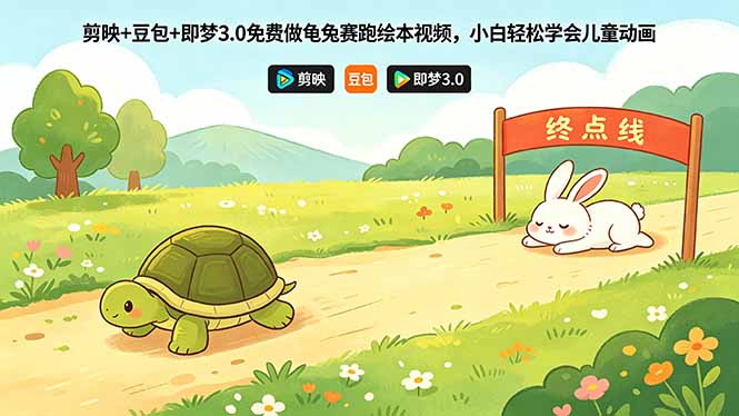 剪映+豆包+即梦3.0免费做龟兔赛跑绘本视频，小白轻松学会儿童动画-hl998