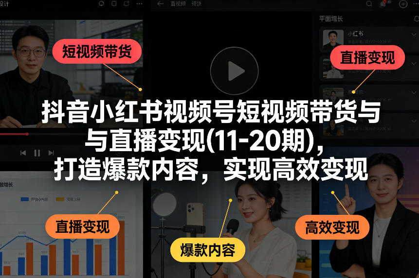 抖音小红书视频号短视频带货与直播变现(10-21期)，打造爆款内容，实现高效变现(更新05月08日)-hl998