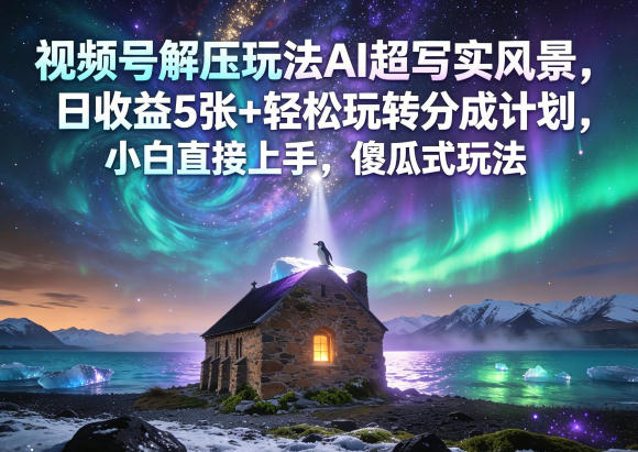 视频号解压玩法AI超写实风景，日收益5张+轻松玩转分成计划，小白直接上手，傻瓜式玩法-hl998