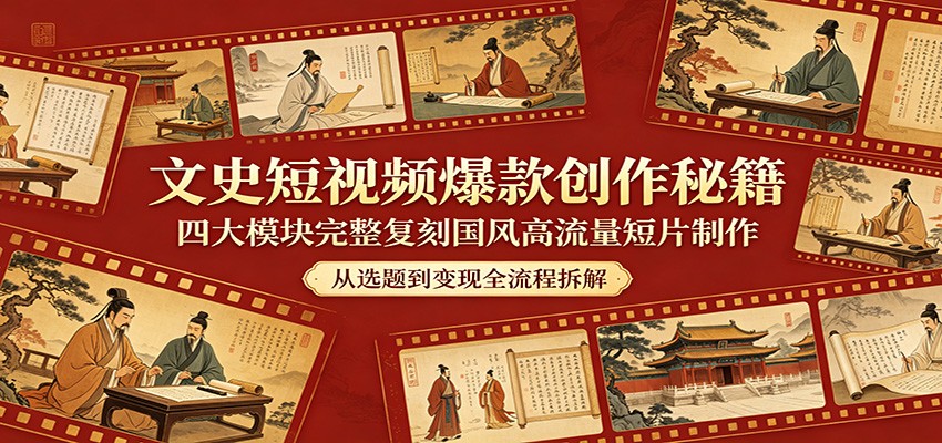 文史短视频爆款创作秘籍：四大模块完整复刻国风高流量短片制作-hl998