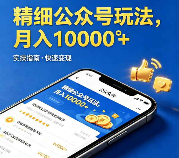 精细化公众号玩法，我们给你提供文章，你来负责发布，收益可观，月入1W+【揭秘】-hl998