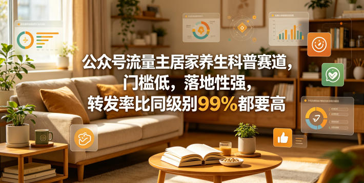 公众号流量主居家养生科普赛道，门槛低，落地性强，转发率比同级别99％都要高-hl998