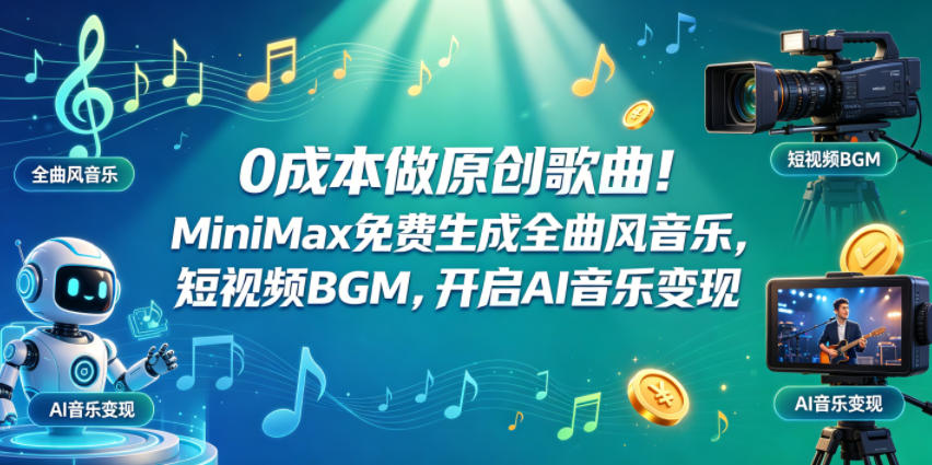 0成本做原创歌曲！MiniMax免费生成全曲风音乐，短视频BGM，开启AI音乐变现-hl998