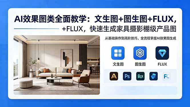 AI效果图类全面教学：文生图+图生图+FLUX，快速生成家具摄影棚级产品图-hl998