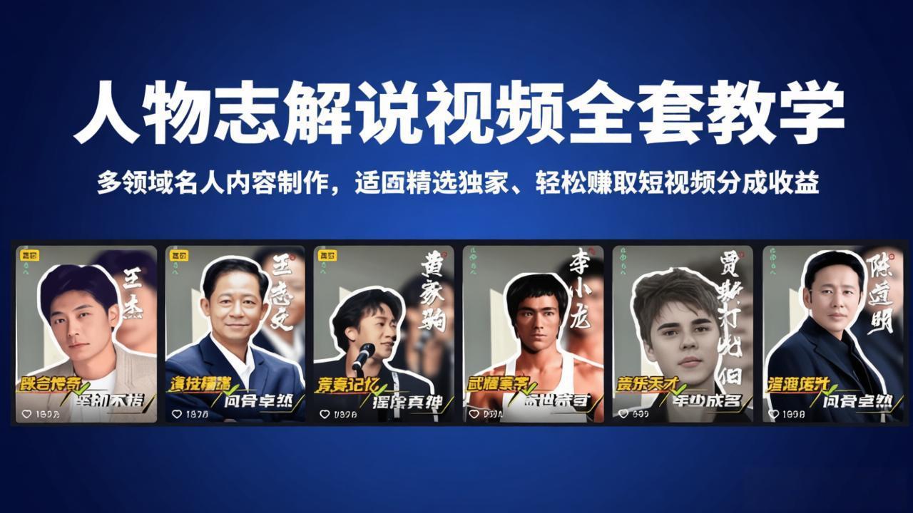 人物志解说视频全套教学，多领域名人内容制作，适配精选独家，轻松赚取短视频分成收益-hl998