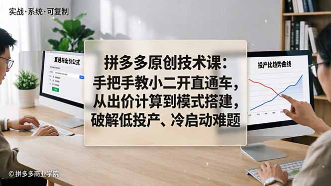 拼多多原创技术课：手把手教小二开直通车，从出价计算到模式搭建，破解低投产、冷启动难题-hl998
