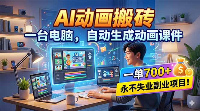 AI动画搬砖，一台电脑，自动生成动画课件，一单800+  永不失业副业项目！-hl998