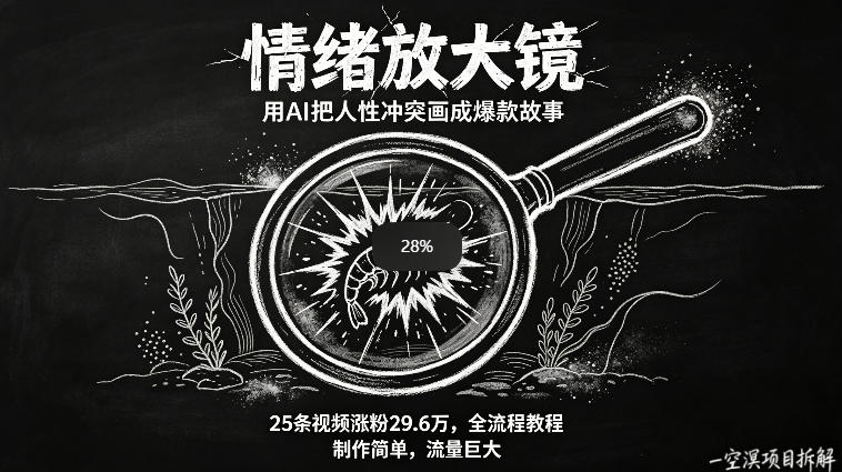 AI制作“情绪放大镜“视频，25条视频涨粉29.6W粉，流量巨大，制作简单，全流程教程-hl998