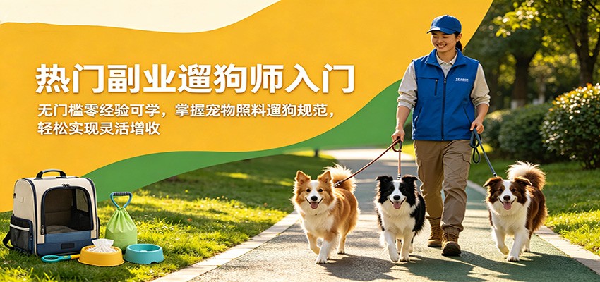 热门副业遛狗师入门，无门槛零经验可学，掌握宠物照料遛狗规范，轻松实现灵活增收-hl998