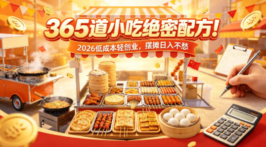 365道小吃绝密配方！2026低成本轻创业，摆摊日入不愁-hl998
