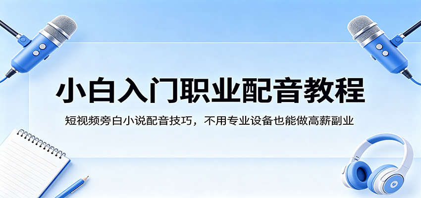 小白入门职业配音教程，短视频旁白小说配音技巧，不用专业设备也能做高薪副业-hl998