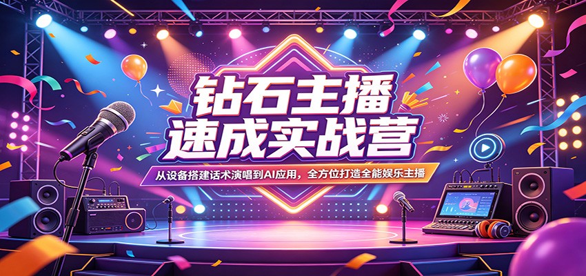 钻石主播速成实战营：从设备搭建话术演唱到AI应用，全方位打造全能娱乐主播-hl998