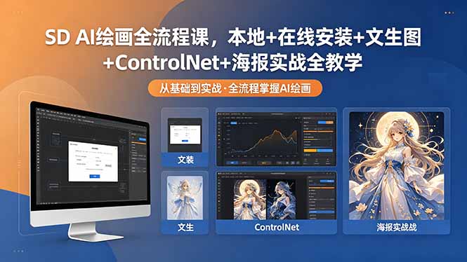 SD AI绘画全流程课，本地+在线安装+文生图+ControlNet+海报实战全教学-hl998