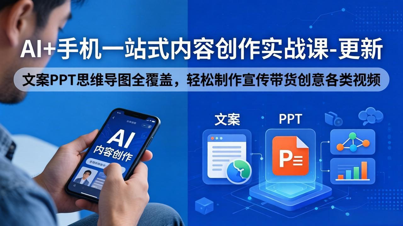AI+手机一站式内容创作实战课-更新，文案PPT思维导图全覆盖，轻松制作宣传带货创意各类视频-hl998