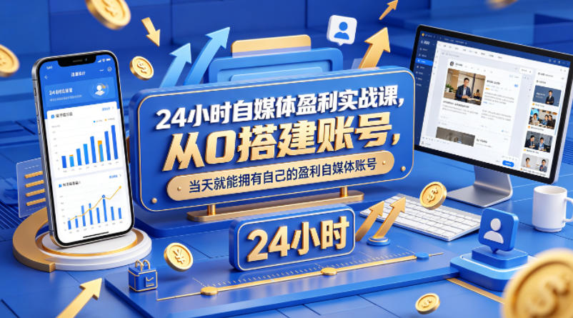 24小时自媒体盈利实战课，从0搭建账号，当天就能拥有自己的盈利自媒体账号-hl998
