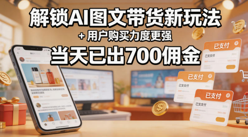 解锁ai图文带货新玩法+用户购买力度更强，当天已出700佣金，详细拆解-hl998
