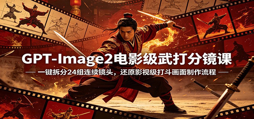 GPT-Image2电影级武打分镜课：一键拆分24组连续镜头，还原影视级打斗画面制作流程-hl998