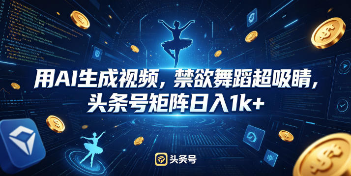 用AI生成视频，禁欲舞蹈超吸睛，头条号矩阵日入1k+-hl998